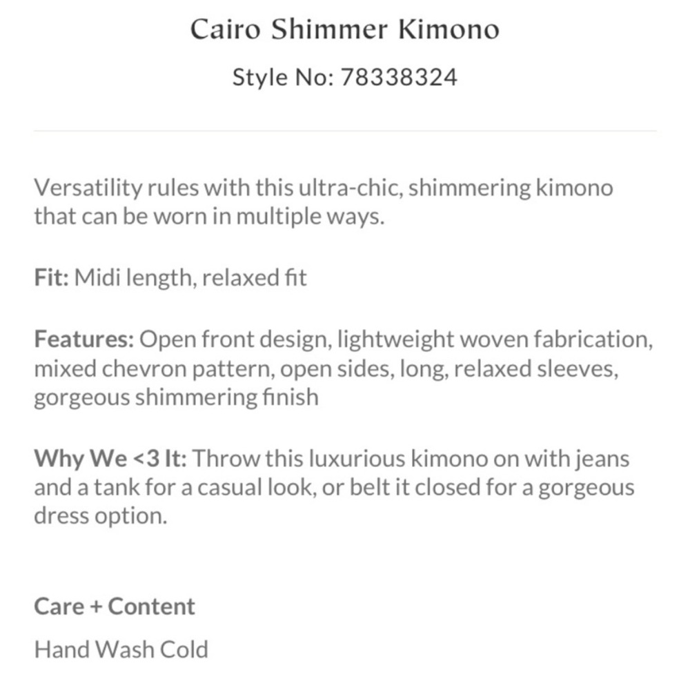 Free People Cairo Shimmer Kimono Size One Size Fits All NEW - Picture 3 of 7